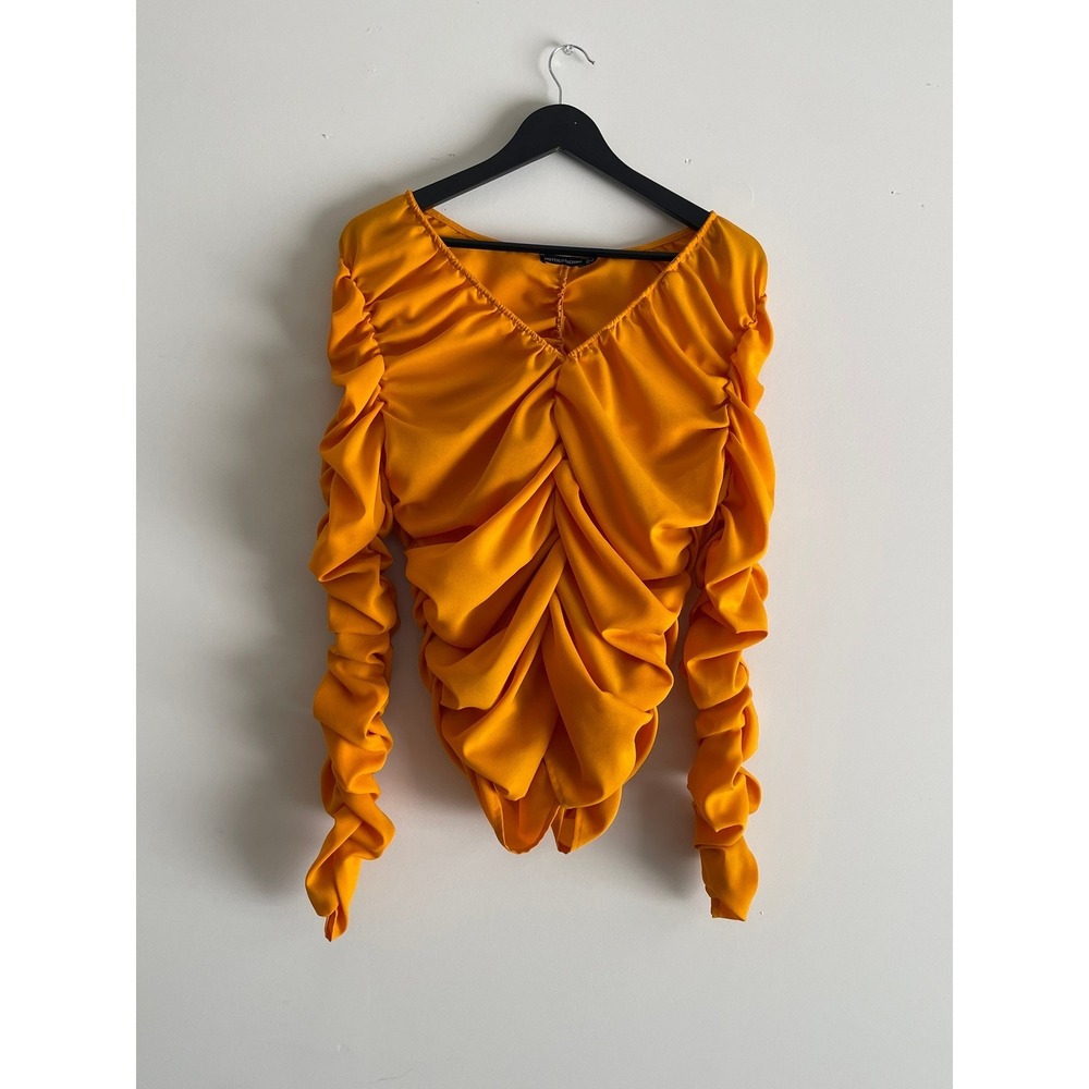 PLT Mustard Yellow Ruched V-Neck Long Sleeve Top 6
